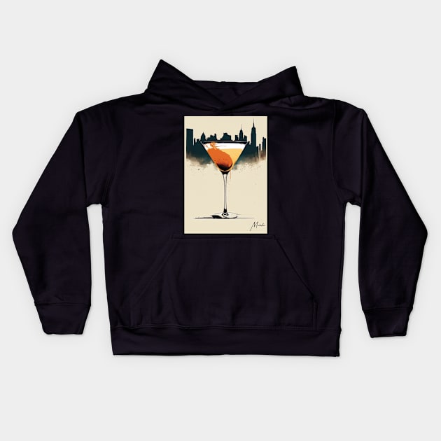 Sophisticated Sips: The Manhattan Cocktail in Stylized Sketch Kids Hoodie by Focused Instability